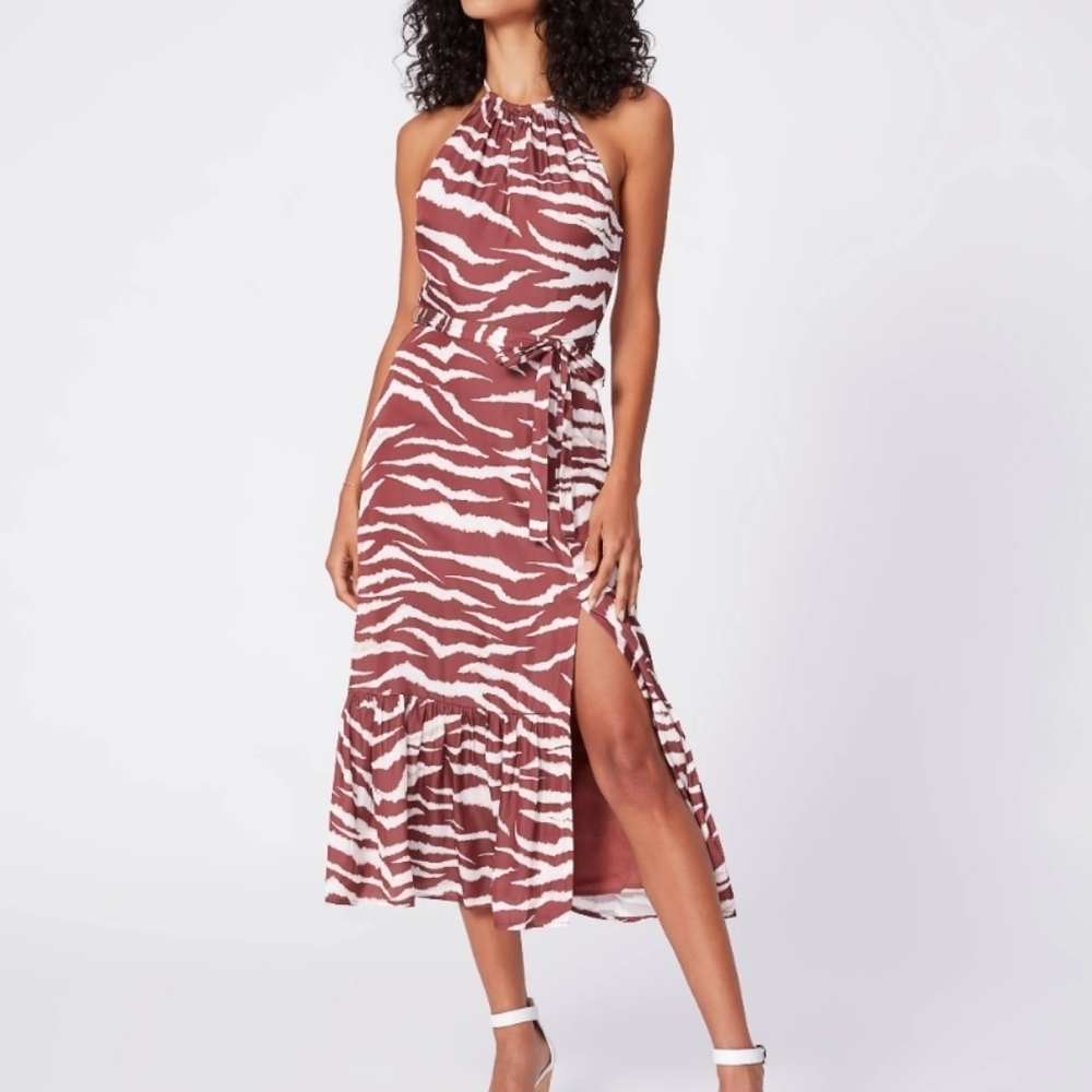 NWT Paige Jade Halter Zebra Stripe Animal Print Midi Dress Muted Red Size XS / 0